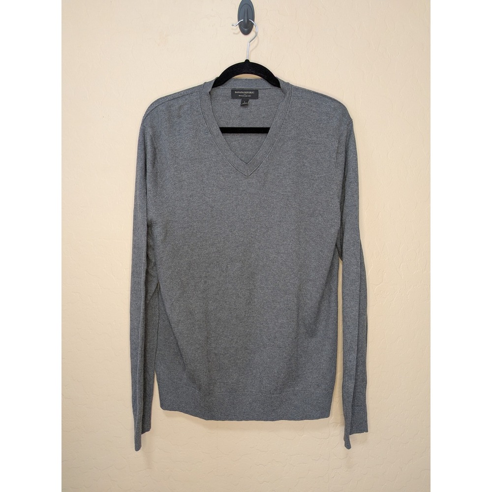 Banana Republic Mens Large Grey Silk Cashmere Blend V-Neck Sweater